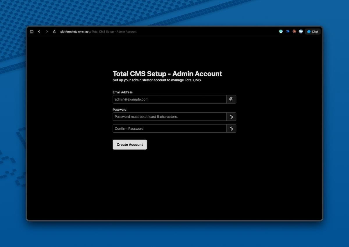 Setup Wizard — Admin account