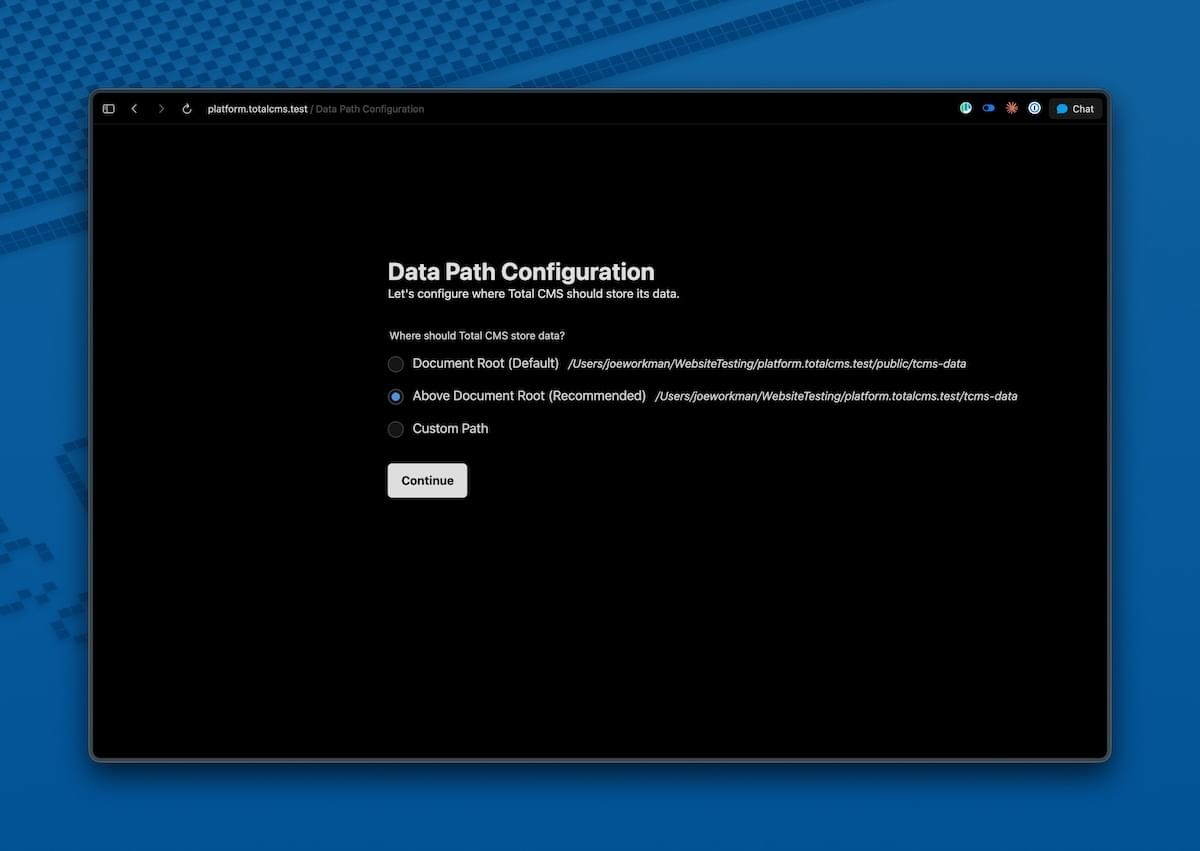 Setup Wizard — Data path