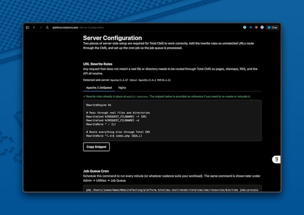 Setup Wizard — Server config